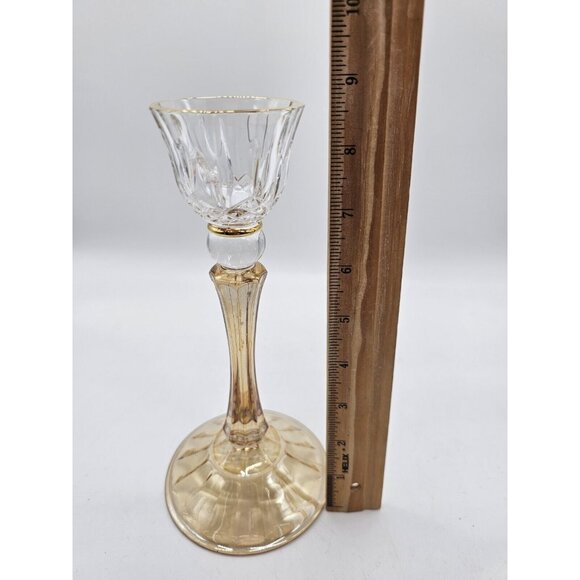 Elegant Yellow And Clear Pair Crystal Candlestick Holders Vintage Holidays Boho - Picture 8 of 10